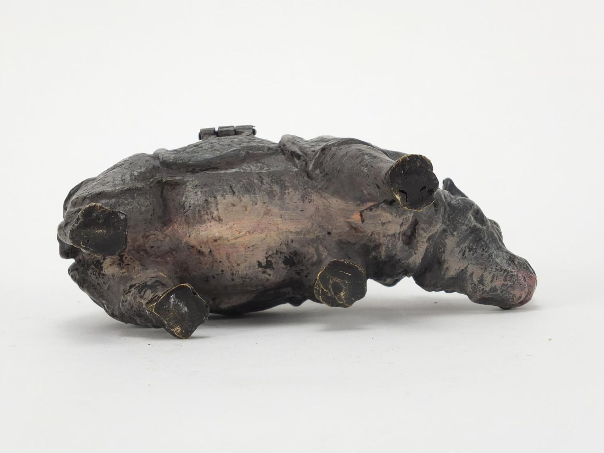 Cold painted bronze double inkwell in the form of a rhinoceros, 16cm wide : - Image 4 of 4