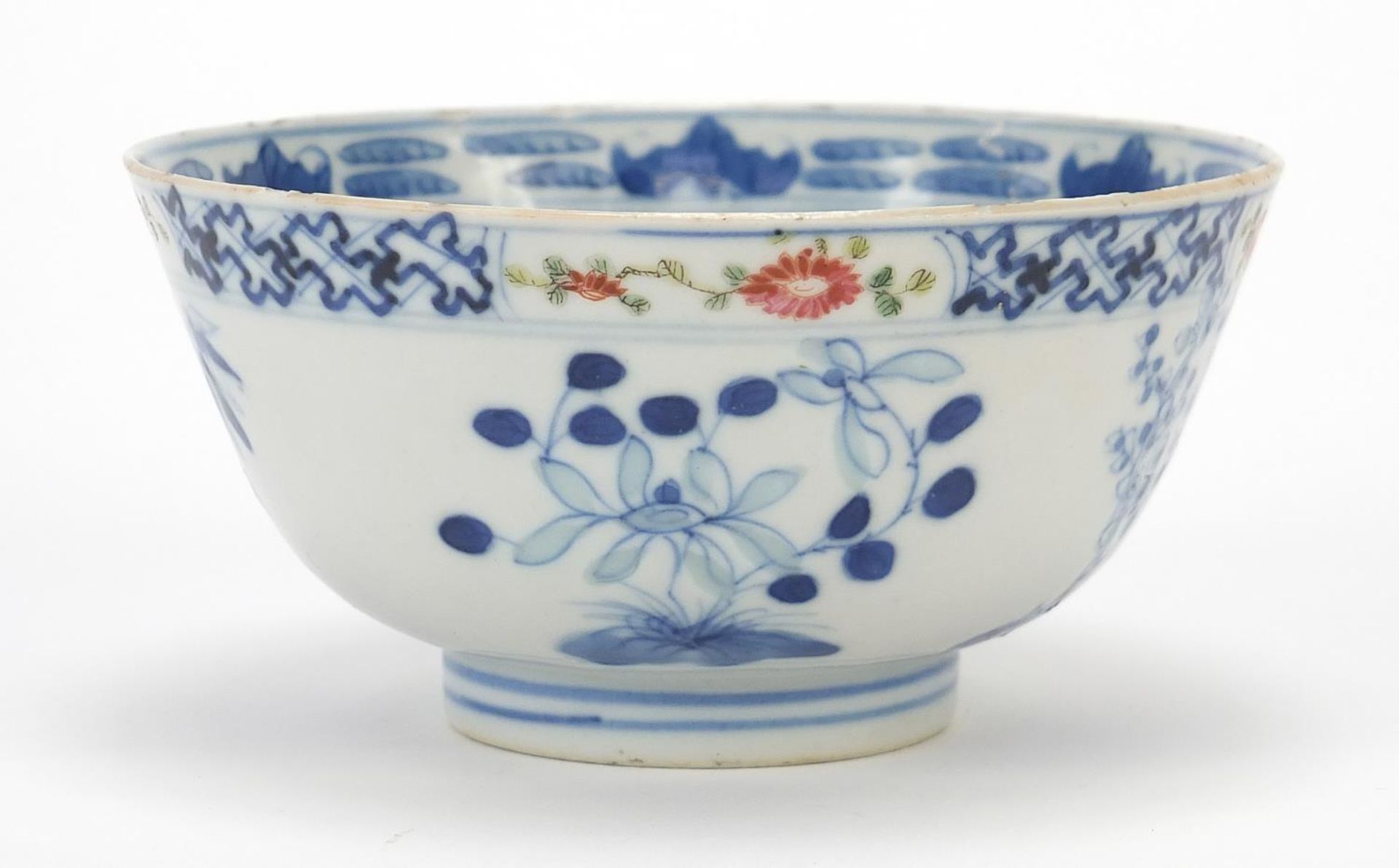 Chinese blue and white porcelain bowl hand painted in the famille rose palette with flowers, six - Image 2 of 8