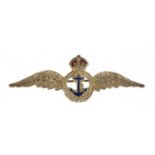 Military interest silver and enamel naval wings brooch, 5.5cm wide, 3.5g :