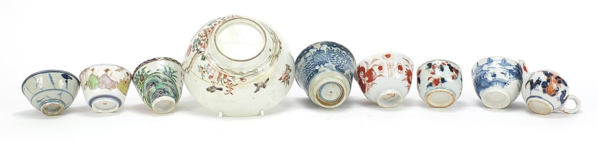 Chinese and European ceramics including tea bowls and Imari palette teapot, the largest 15.5cm in - Image 8 of 9