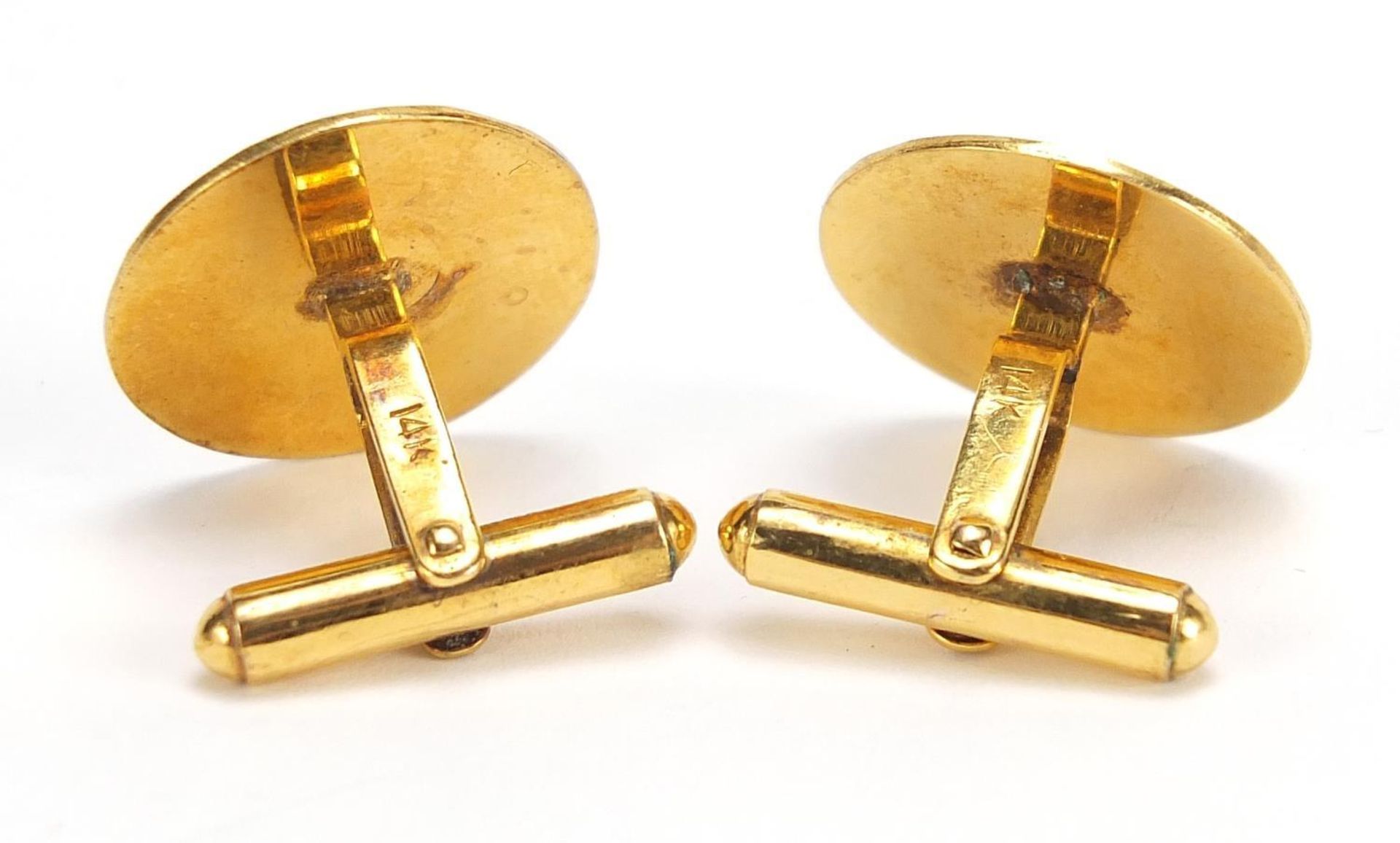 Pair of Chinese 14ct gold cufflinks, 2cm in diameter, 7.0g : - Image 2 of 3