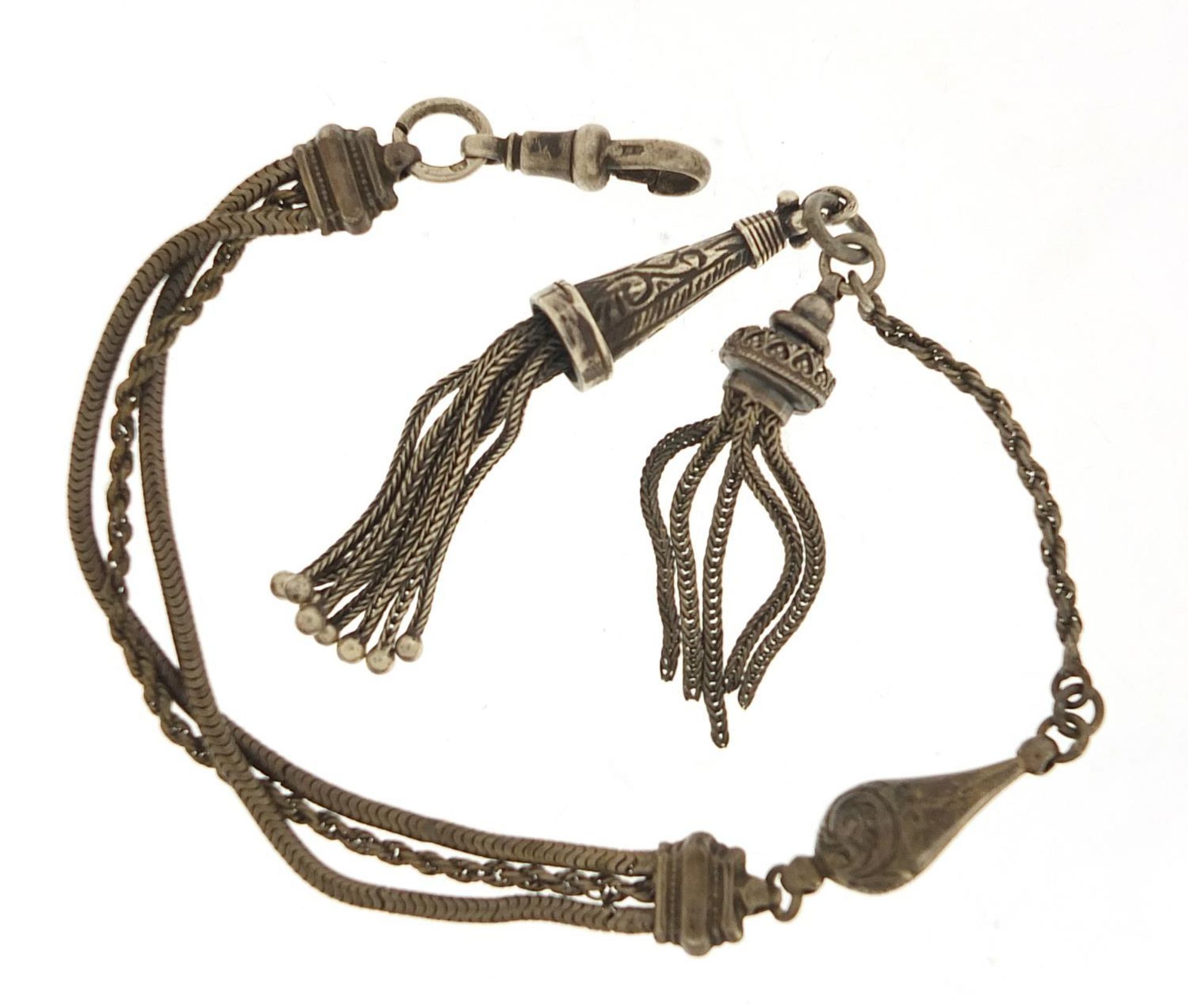 Victorian silver watch chain with tassels, 27cm in length, 21.3g : - Image 2 of 3