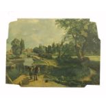 After Constable - Young boy on horse beside river, print in colour housed in an ornate gilt metal