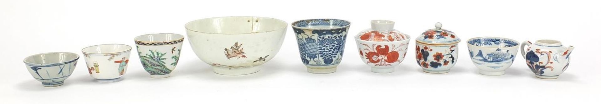 Chinese and European ceramics including tea bowls and Imari palette teapot, the largest 15.5cm in - Image 5 of 9
