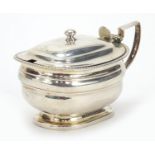 George III silver mustard with hinged lid and blue glass liner, indistinct maker's mark, London