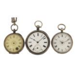 Two ladies silver open face pocket watches and one gentlemen's, the largest 46mm in diameter :For