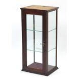 Mahogany and glass counter top dealer's display case with glass shelves, 76cm H x 36cm W x 30cm D :
