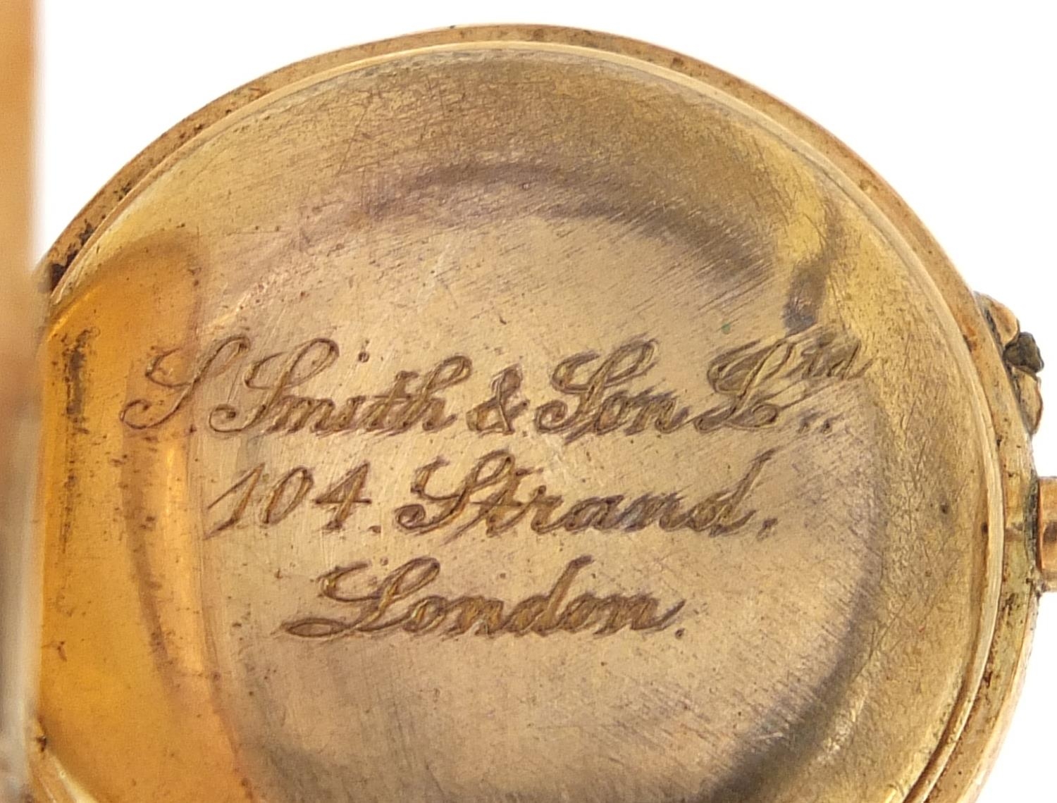 S Smith & Son Ltd, ladies 14ct gold and enamel half hunter pocket watch, 27mm in diameter, 17.2g : - Image 5 of 7