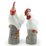 Pair of hand painted Chinese porcelain chickens, the largest 29.5cm high :For Further Condition