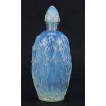 Art Deco opalescent glass scent bottle decorated in relief with five semi nude maidens, 16cm high :