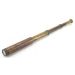 Broadhurst, Clarkson & Co leather bound three draw brass telescope made for SMRC, 27.5cm in