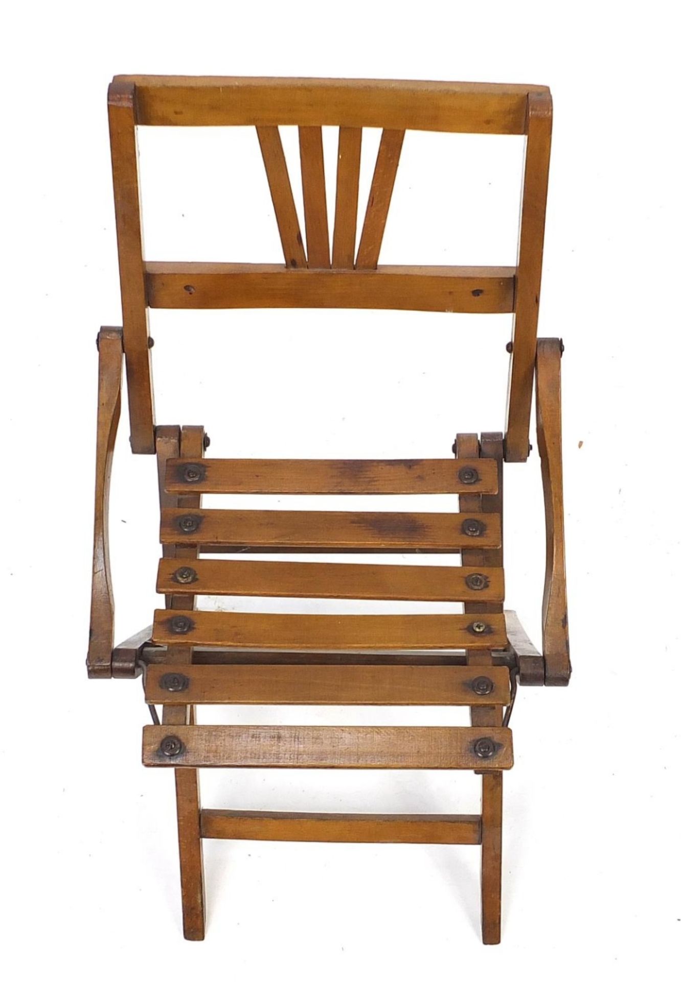 Campaign style hardwood folding child's chair, 55cm high :For Further Condition Reports Please Visit - Image 3 of 4