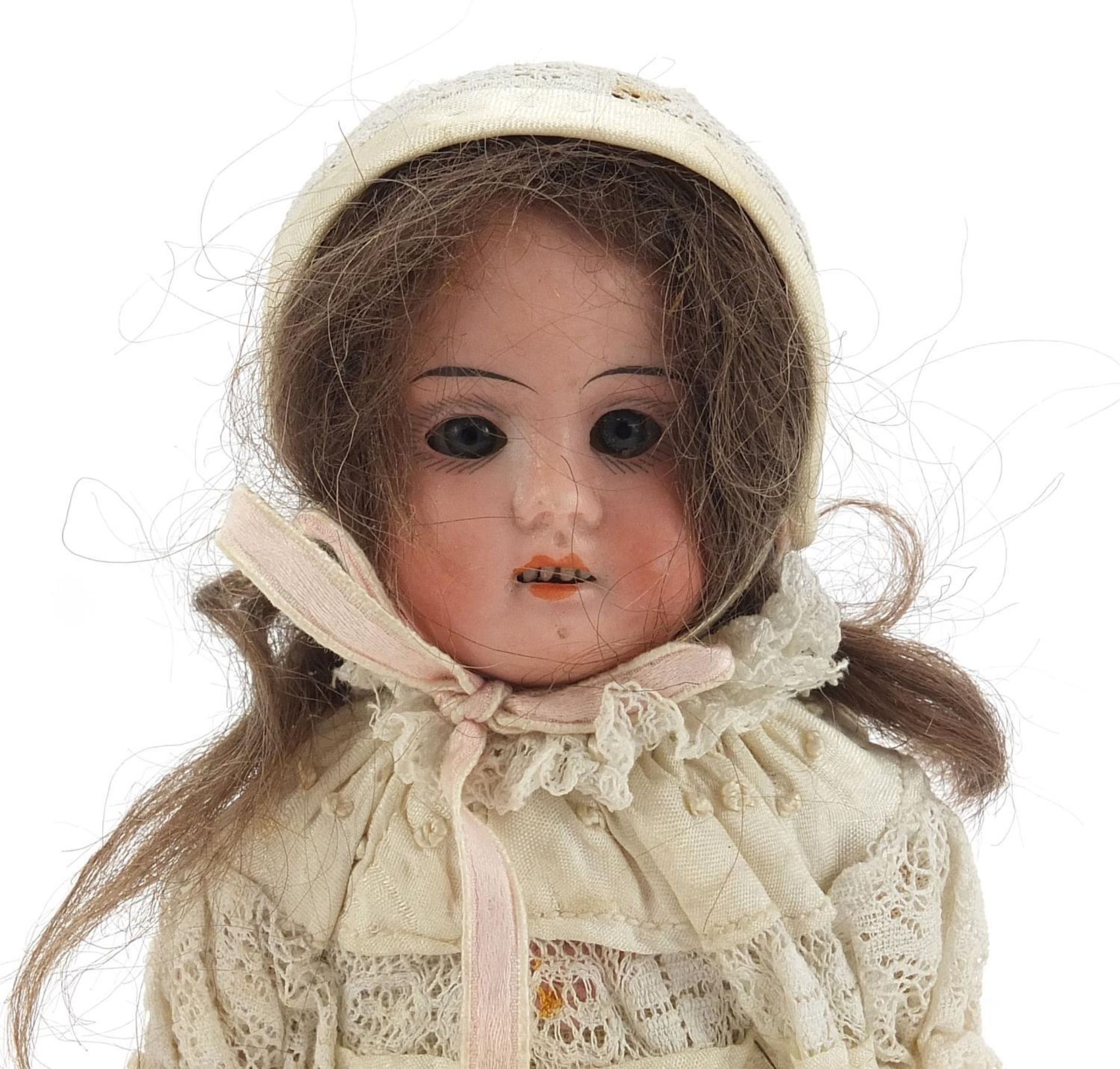 Miniature German bisque headed doll with composite limbs, 19.5cm high :For Further Condition Reports - Image 2 of 4