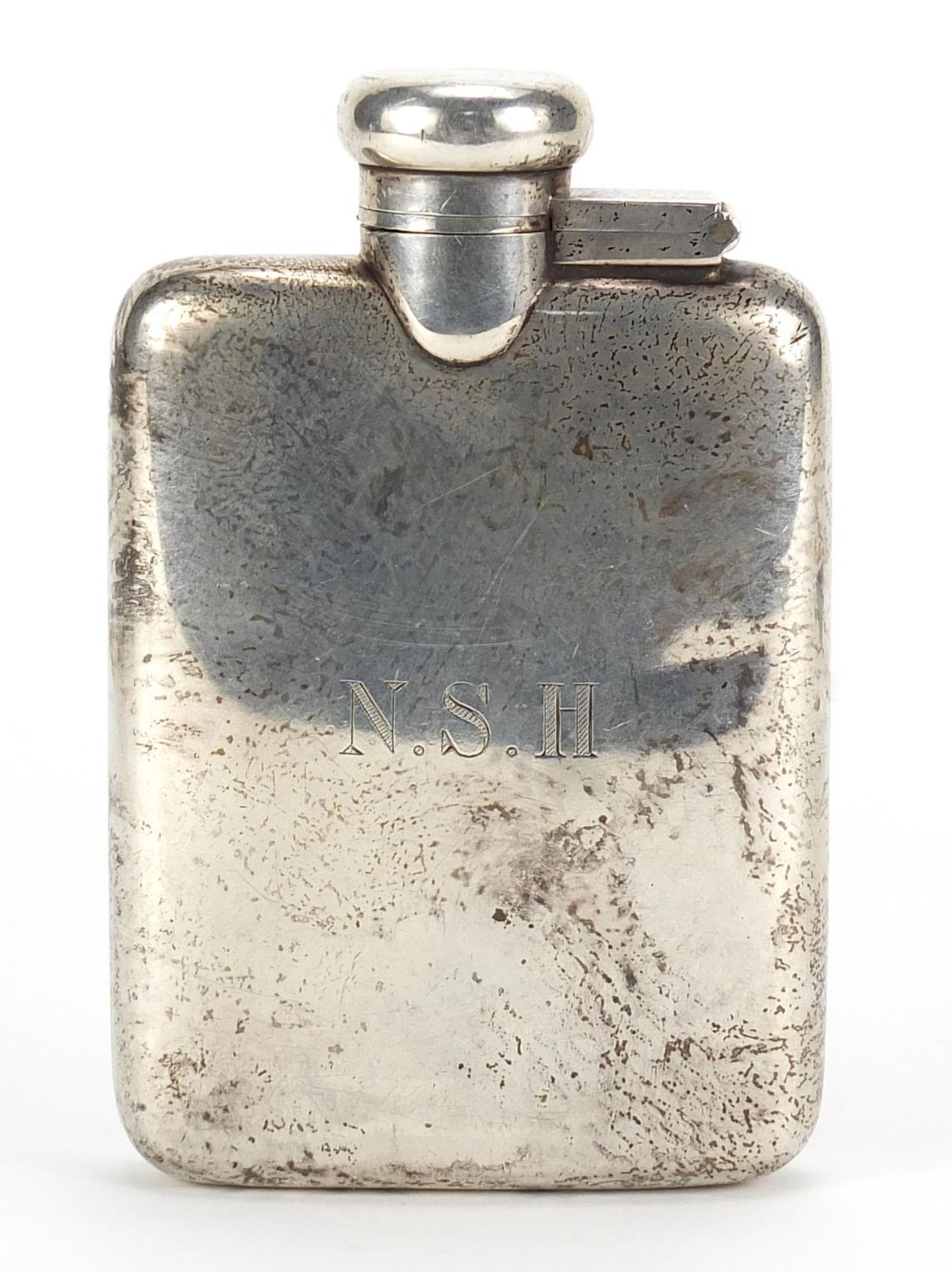 A & J Zimmerman Ltd, George V silver hip flask with bayonet fitting lid, Birmingham 1924, 11cm high,