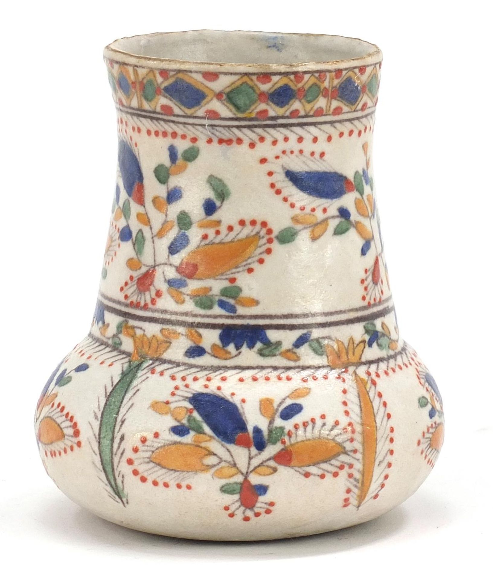 Turkish Kutahya pottery vase hand painted with flowers, 12cm high :For Further Condition Reports - Image 2 of 4