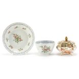 18th century porcelain tea bowl with saucer and a Royal Crown Derby Old Imari pattern trinket box