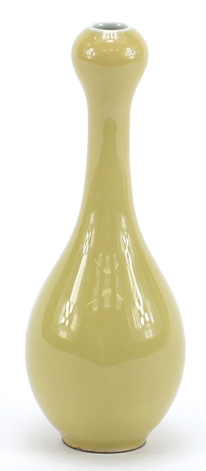 Chinese porcelain garlic head vase having a yellow monochrome glaze, blue ring marks to the base, - Image 3 of 8