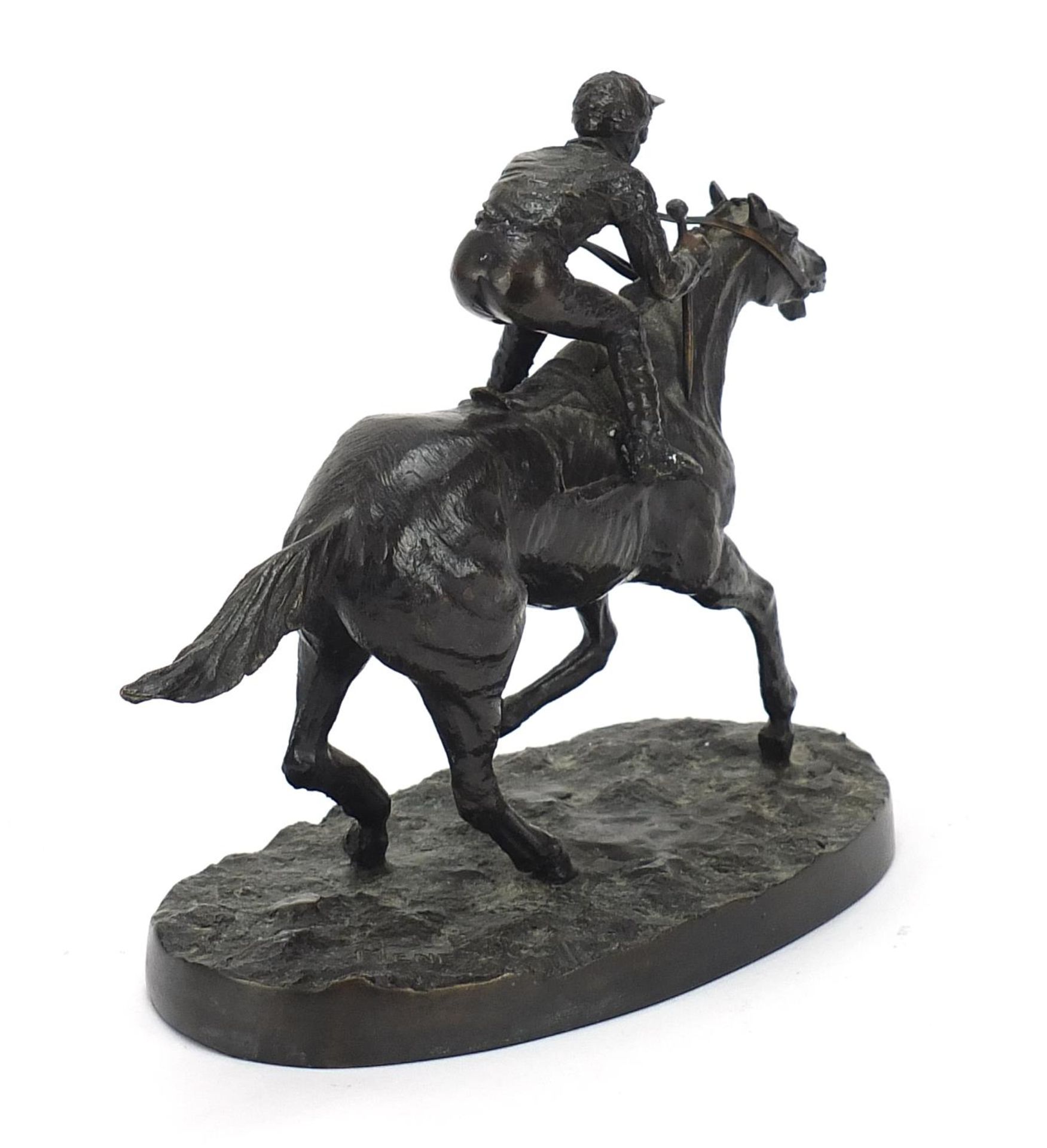 After Mene, Patinated bronze study of a jockey on horseback, 26.5cm in length :For Further Condition - Bild 2 aus 4