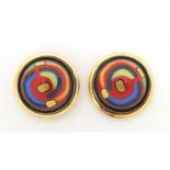 Frey Wille, contemporary 24ct gold plated and abstract enamel pair of stud earrings, with box, 1.1cm