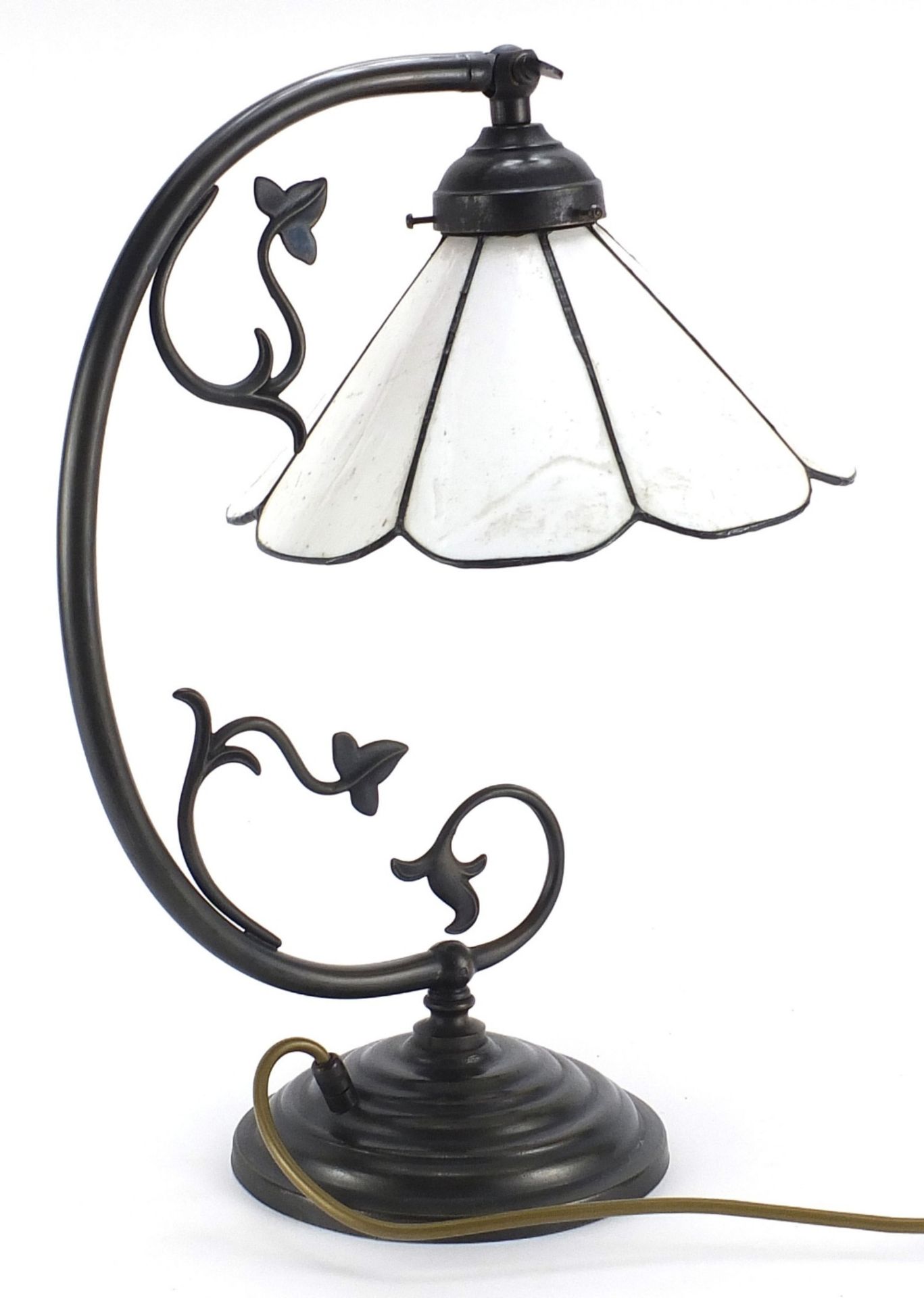 Bronzed table lamp with Tiffany design shade, 43cm high :For Further Condition Reports Please - Image 2 of 2