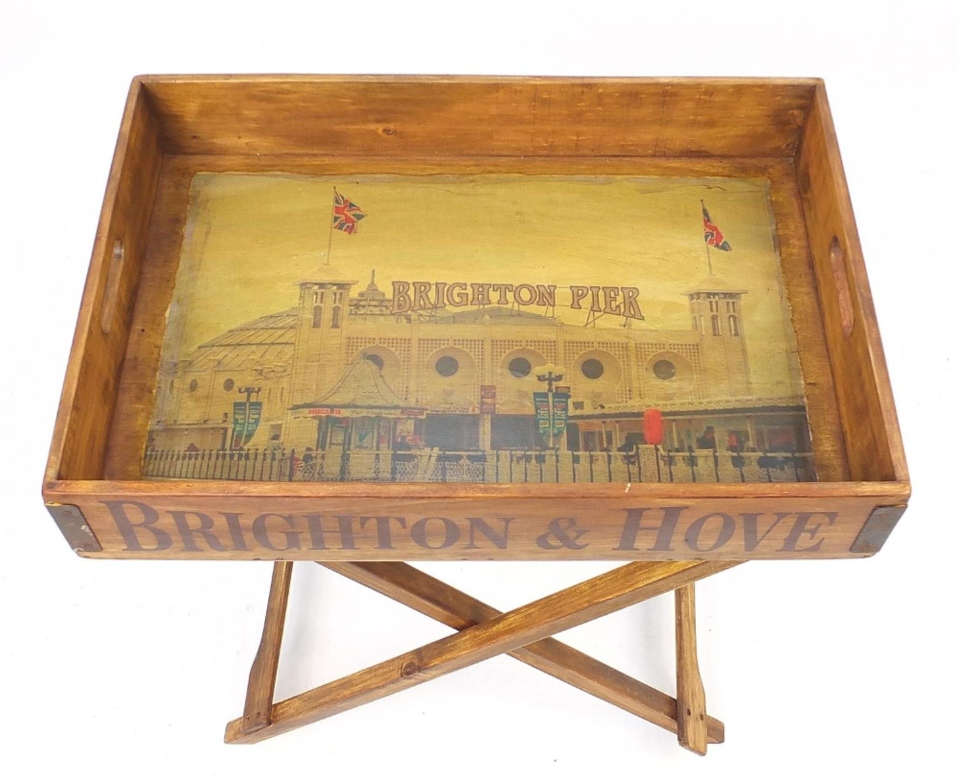 Brighton Pier design butler's tray on stand, 78.5cm H x 65cm W x 45cm D :For Further Condition - Image 3 of 4