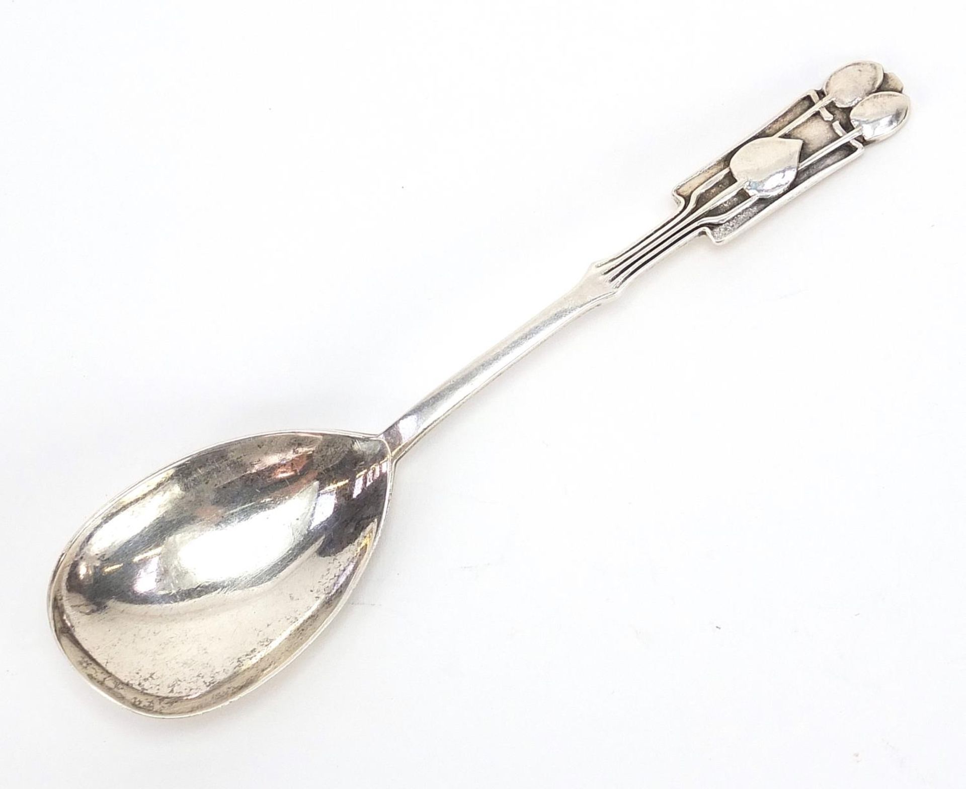 Liberty & Co Ltd, Art Nouveau silver spoon with stylised terminal, Birmingham 1929, 12.5cm in