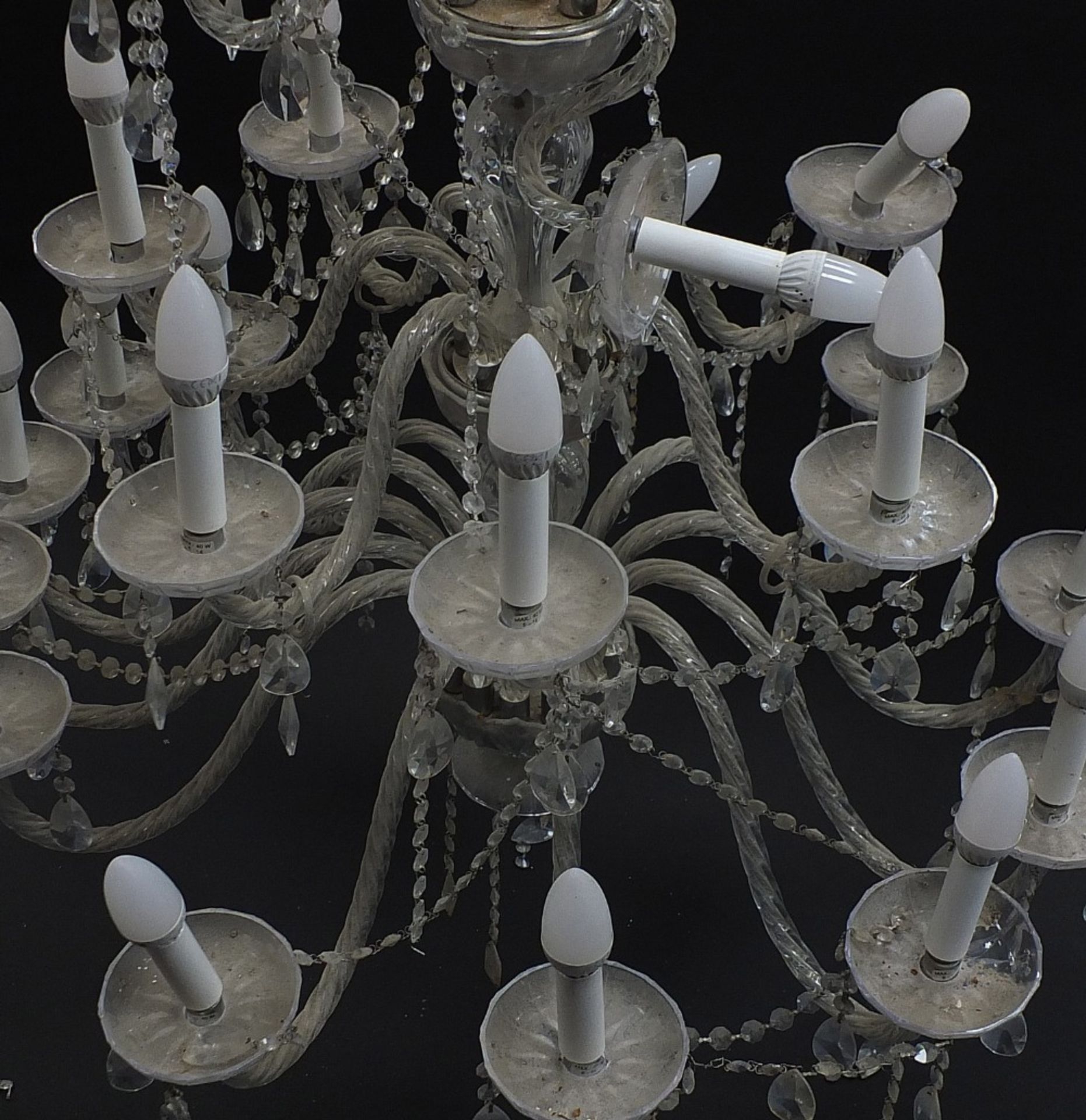 Large glass three tier chandelier with twenty one branches, approximately 110cm high x 90cm in - Image 3 of 4