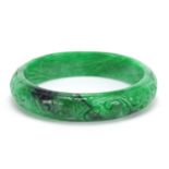 Chinese carved green jade bangle, 7cm in diameter, 52.4g :For Further Condition Reports Please Visit