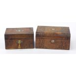 Two Victorian walnut boxes including one with mother of pearl and abalone inlay, the largest 30cm :