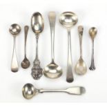 Georgian and later silver and white metal spoons including a pair by William Eley and William Fearn,