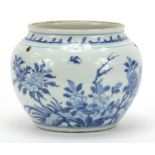 Chinese blue and white porcelain jar hand painted with butterflies amongst flowers, 15.5cm high x