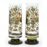 Attributed to Moser, pair of Bohemian glass vases each decorated with a figure on horseback and