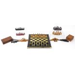 Vintage and later chess and games including draughts pieces, chess board, Staunton and Chessmen