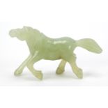 Chinese carved green jade horse, 8cm in length :For Further Condition Reports Please Visit Our