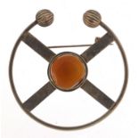 Modernist silver and amber Scottish design brooch, HAD maker's mark, London 1997, 15.5g :For Further