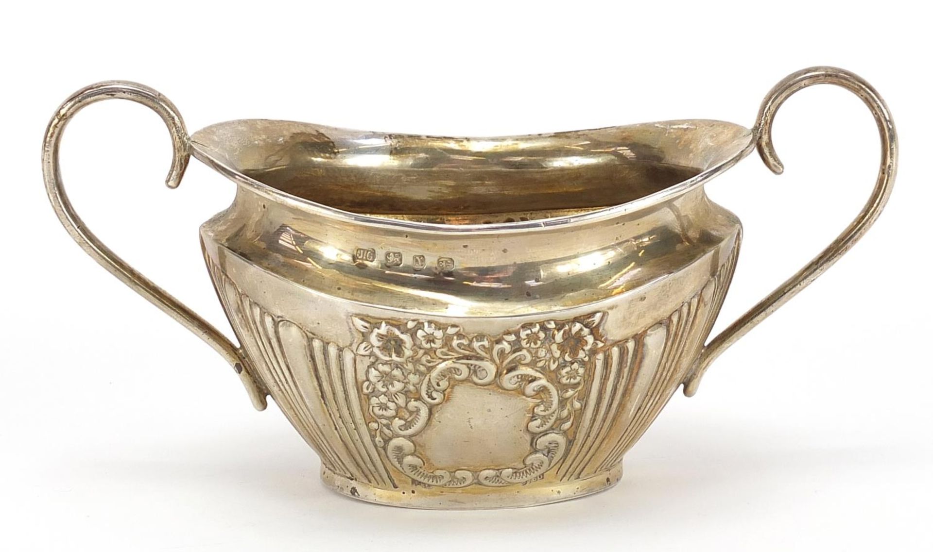 Joseph Gloster Ltd, Victorian silver sugar bowl with demi fluted body, blank cartouche and twin - Bild 2 aus 4