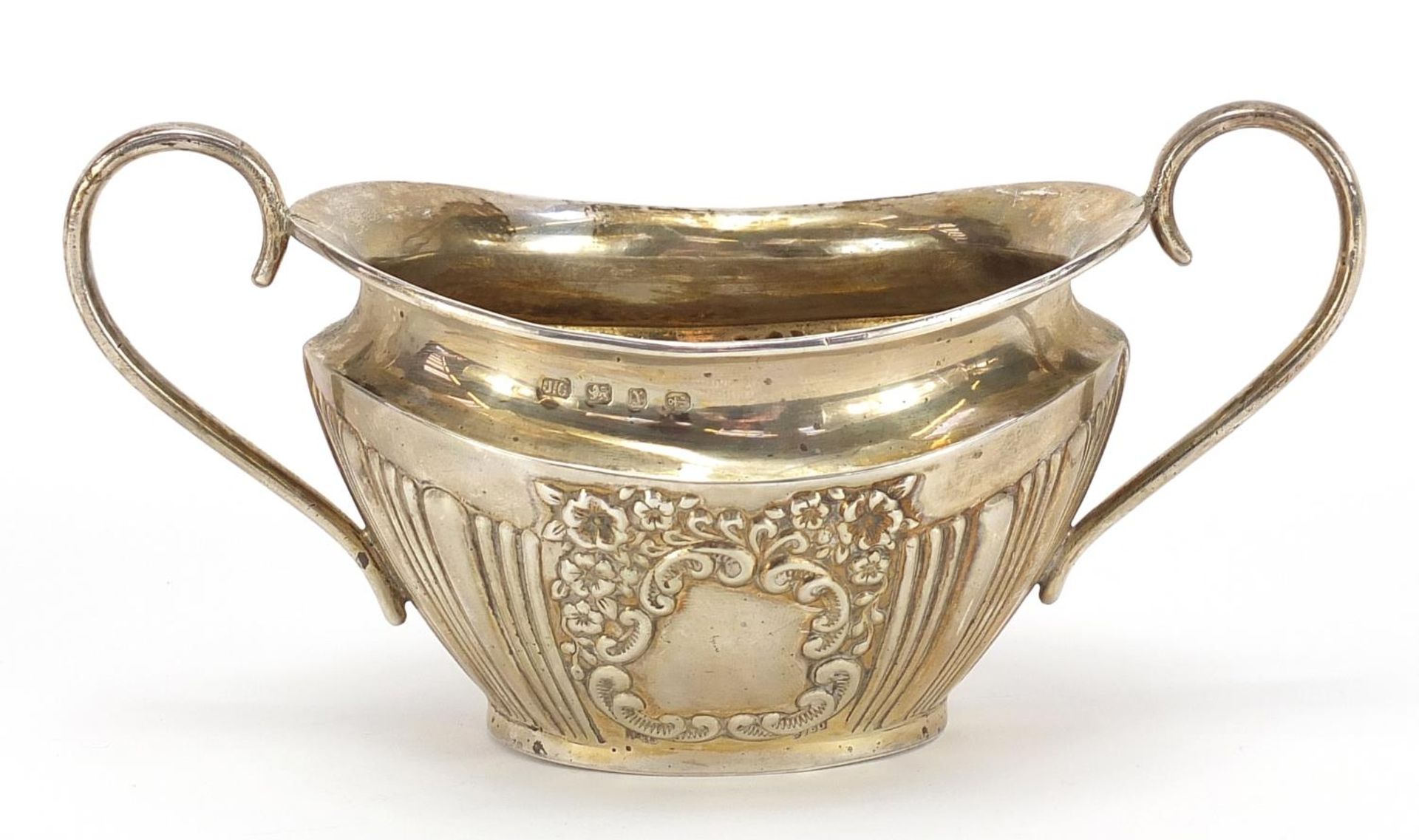 Joseph Gloster Ltd, Victorian silver sugar bowl with demi fluted body, blank cartouche and twin - Image 2 of 4