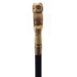 Hardwood walking stick with carved bone owl handle, 89cm in length :For Further Condition Reports