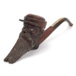 Black Forest style Meerschaum pipe with carved bowl in the form of a gentleman wearing a cap, 23cm