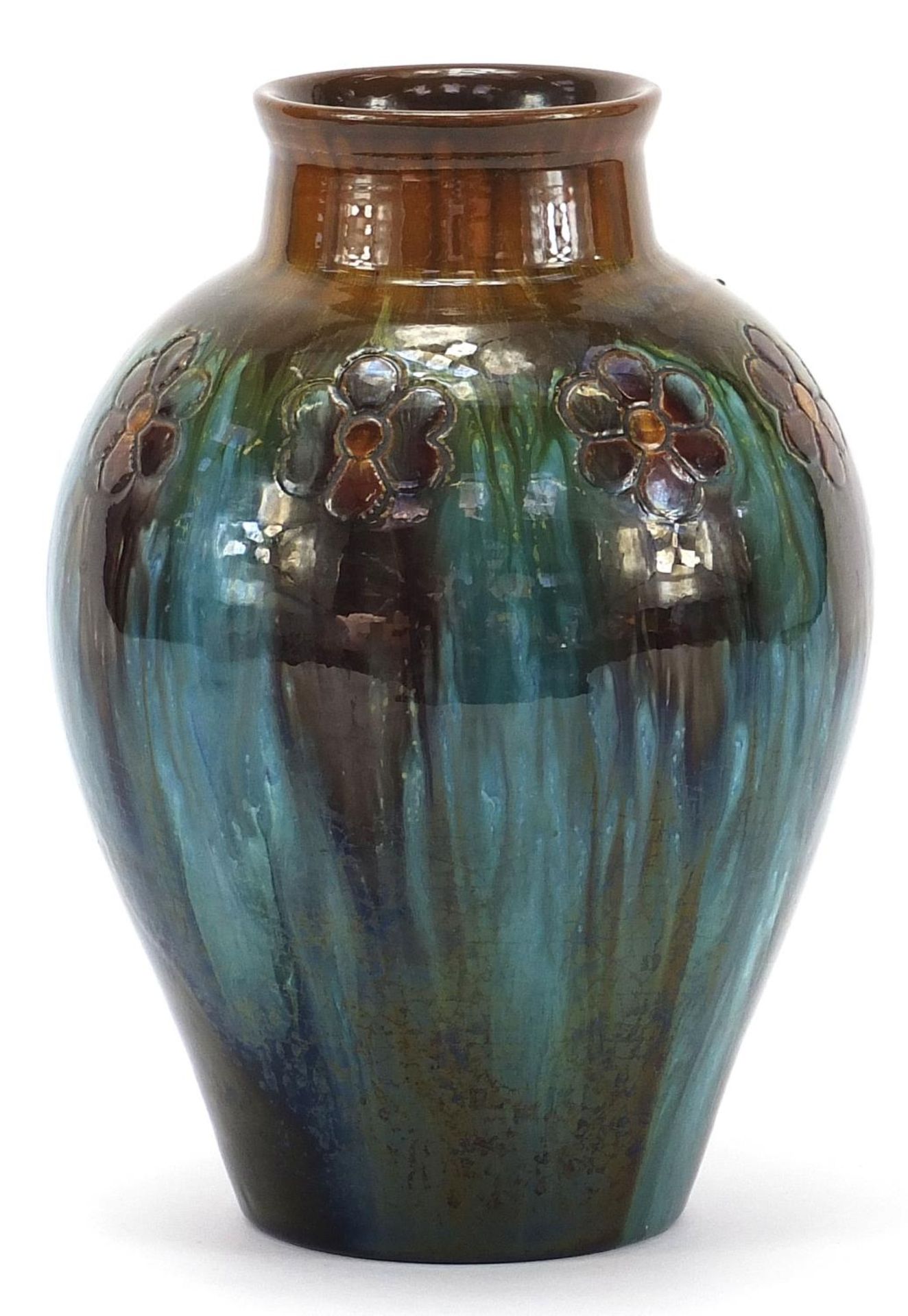 Christopher Dresser for Linthorpe Pottery, Arts & Crafts vase having a mottled glaze incised with - Bild 2 aus 5