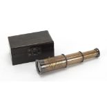 Naval interest two draw brass telescope with case, 8cm in length when closed :For Further