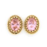 Pair of 9ct gold pink stone stud earrings, 1.0cm high, 1.2g :For Further Condition Reports Please