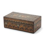 Extremely fine early 19th century mahogany, fruit wood and ebony box with rolled wood, fern and