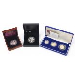 Silver proof coins comprising a 2003 Piedfort three coin collection, Royal Baby Christening silver