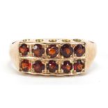 Unmarked gold garnet two row cluster ring, size L, 2.1g :For Further Condition Reports Please