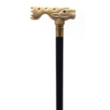 Hardwood walking stick with carved bone stag head handle, 91.5cm in length :For Further Condition