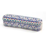 Turkish Kutahya pottery pen box hand painted with flowers, 24cm in length :For Further Condition