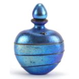 Siddy Langley, blue iridescent art glass scent bottle, 10cm high :For Further Condition Reports