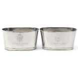 Pair of Champagne ice buckets with Napoleon Bonaparte and Lily Bollinger mottos, 18cm H x 34.5cm W x