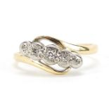 18ct gold and platinum diamond five stone crossover ring, size K, 2.4g :For Further Condition